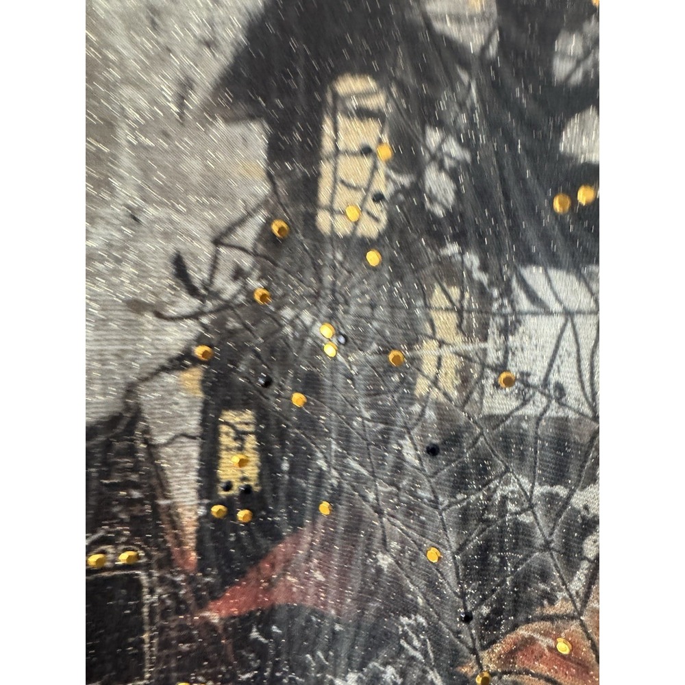 Vtg Y2K  Sparkly Halloween Spooky Haunted House Pumpkin Sparkly 3/4 Sleeve 1X 2X - Picture 8 of 10